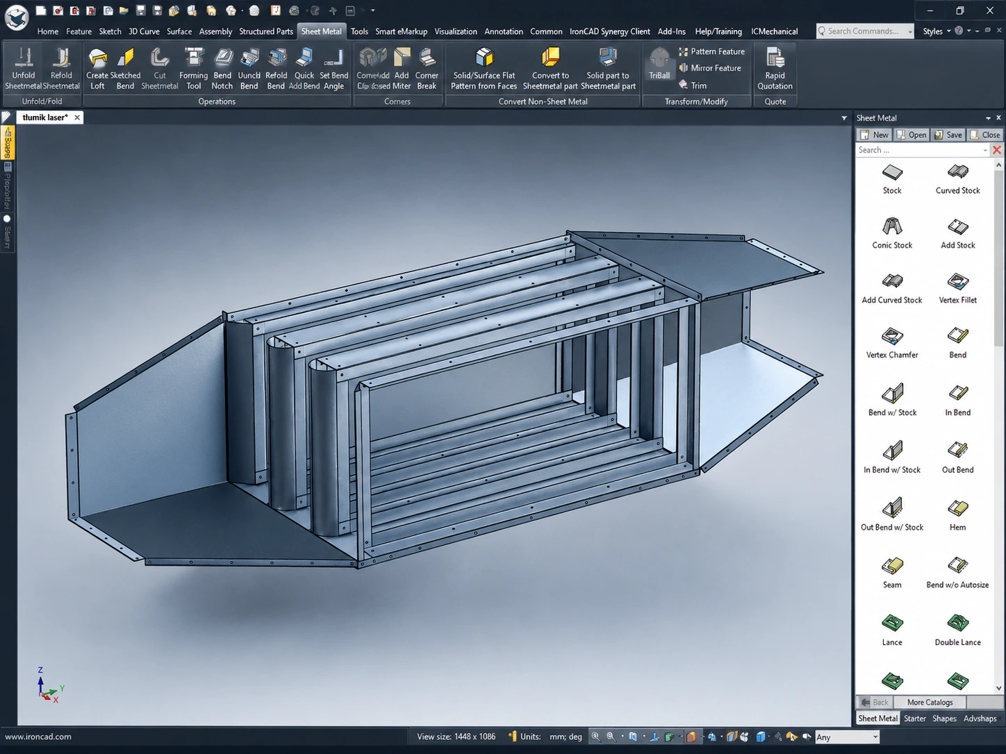 Model 3D konstrukcji blaszanej w programie CAD